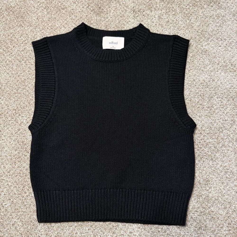 Wilfred Women's Sleeveless Knit Top Black Sz XS Merino Wool Cotton Minimalist